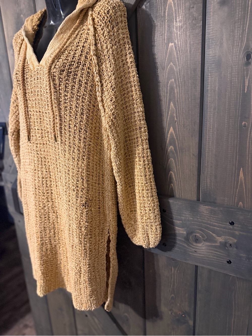 Free People "Home Run" Cotton Crochet Hoodie Tunic Sweater Small - Picture 2 of 4